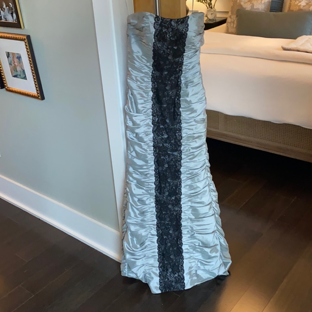 Formal Ruched Grey lace panel Trumpet Gown, Evenings by Allure